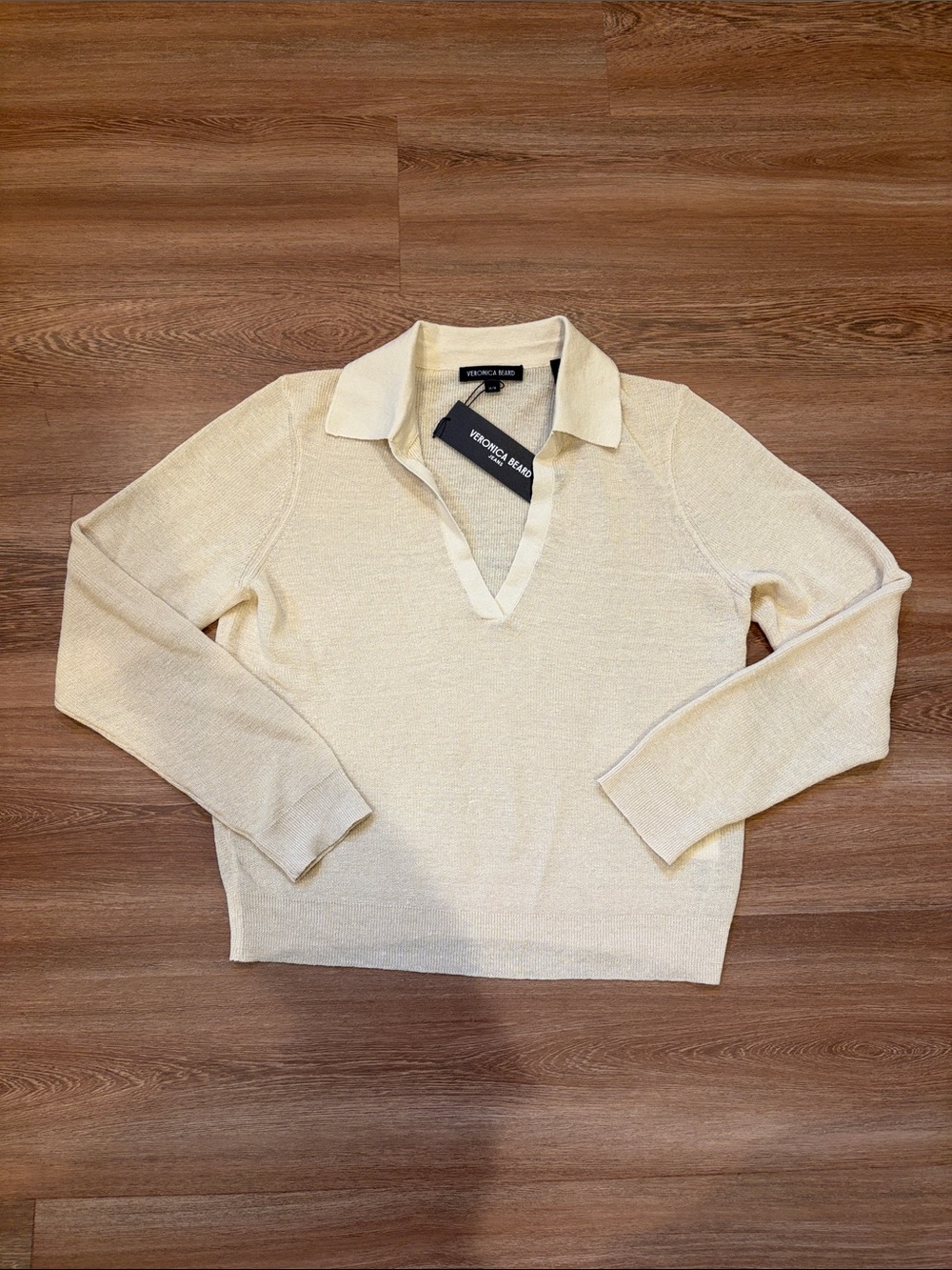 NWT Veronica Beard Cream V-Neck Collared Sweater Size M